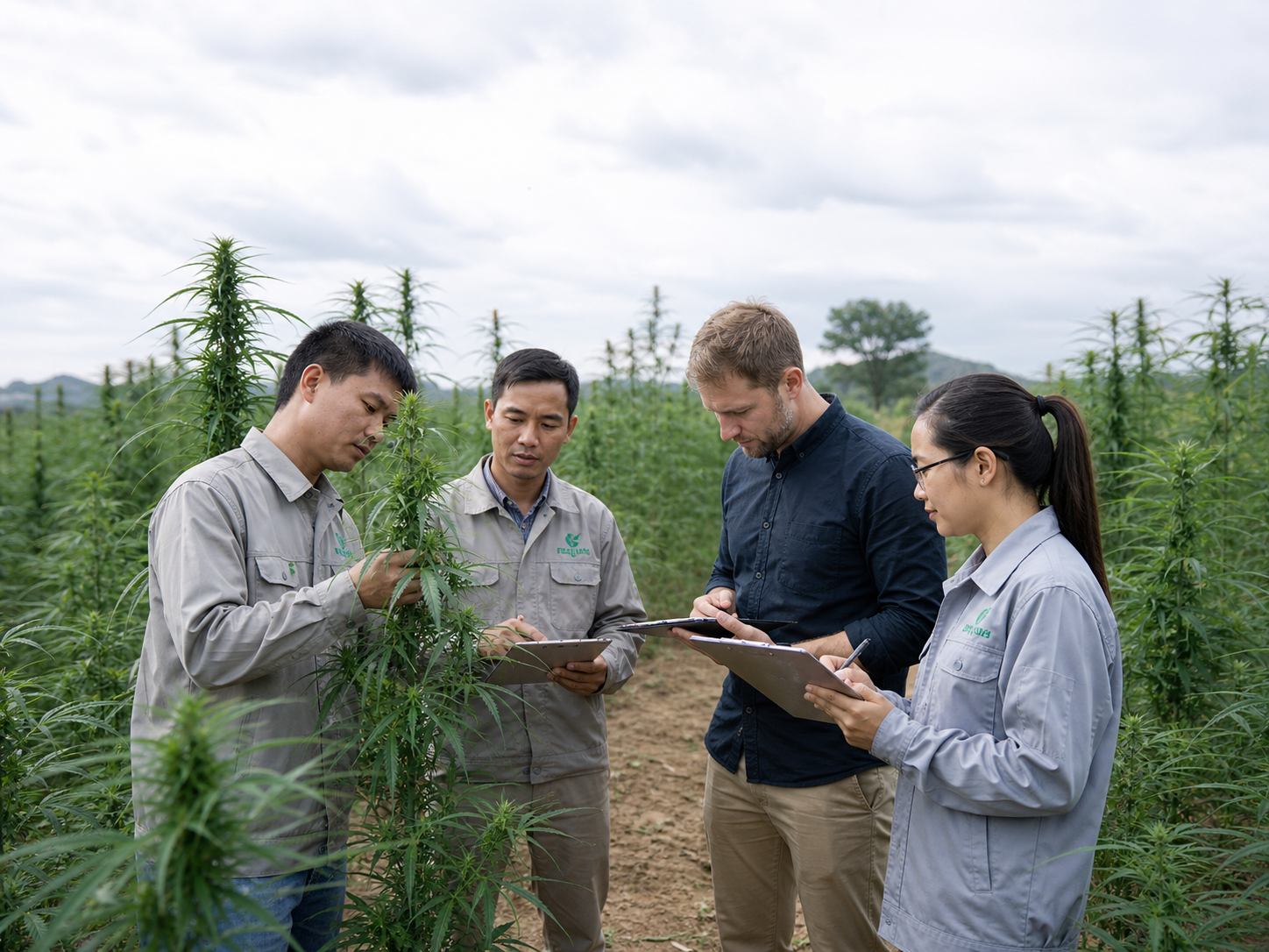 Field inspection team reviewing hemp cultivation